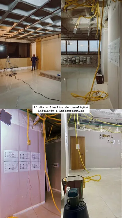 Infraestrutura elétrica passando pelo forro após a demolição.
